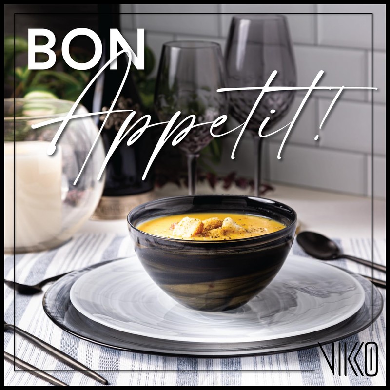 Vikko Soup Bowl, Set of 4 Black Alabaster Bowls, 6"