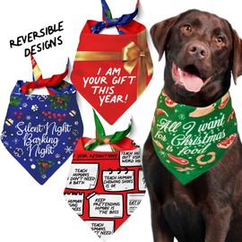 INSPECTOR TAIL Christmas Dog Bandanas –2 Soft & Reversible Dog Christmas Scarf w 4 Festive Patterns | Xmas Dog Bandana for Small Medium & Large Pet | Cotton Holiday Dog Bandanas Pack for Boys & Girls
