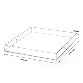 ATOZONE Extra Large Clear Modern Acrylic Ottoman Tray with Cutout Handles 22x22 Inch Over-Sized Serving Tray Organizer Boot Tray Decorative Tray for Living Room Bedroom Entryway and Kitchen Tabletop