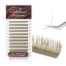 NATUHANA Coloured Eyelash Extensions, 0.07 mm, L Curl, 8-14 mm, Mixed Tray, Colour Eyelash Accessories, Individual Classic Colourful Eyelash Extensions (Teal;0.07 L, 8-14 Mix)