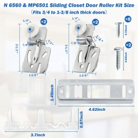 5 PCS Sliding Closet Door Roller Kit,（1 x MP6560 +4 x MP6501） Wardrobe Door Roller with Slide Track,Replacement for Top-Hung Sliding Closet Door Roller -Quiet Glide