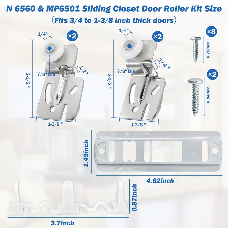 5 PCS Sliding Closet Door Roller Kit,（1 x MP6560 +4