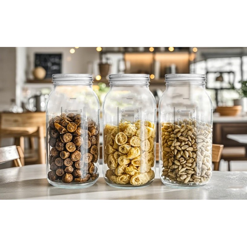 eleganttime 64 oz Mason Jar Wide Mouth 3 Pack,Large Half
