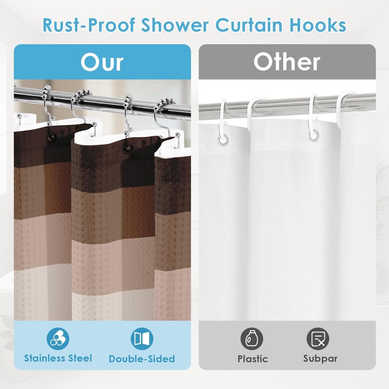 Nesphy Shower Curtain and Liner, Brown Striped 3 in 1