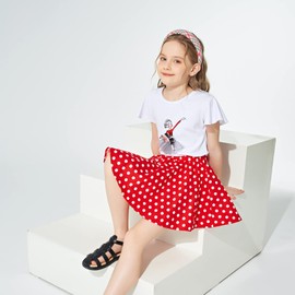 J·E Sterguard Girls Red Polka Dot Mini Skirt, Full Round Skirts with Large Swing,Stretch Waist Girls Skirts Full Circle Skater Skirt Suitable for Party or Sport 10-11Years