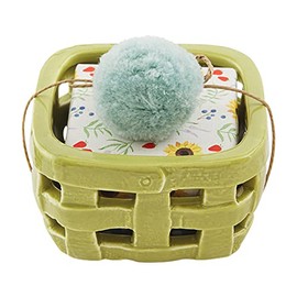 Mud Pie Floral Soap Set Holder, Green, Basket 3.5" x 2"