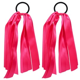 Rose Red Ribbon Hair Ties Cheer Long Tassel Elastic Hairbands Handmade Girls Women Ponytail Holder Hair Accessories for Holiday Party