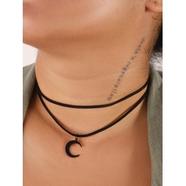 Hanary Gothic Boho Layered Black Crescent Moon Choker, Moon Necklace for Women, Gothic Emo Grunge Necklace, Goth Jewelry, Christmas Jewelry Gift for Women