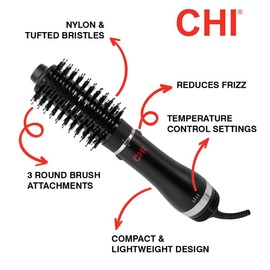 CHI 3-in-1 Round Blowout Brush, Hair Dryer Brush For Smooth, Frizz-Free Hair, 3 Interchangeable Brush Heads & Adjustable Heat Settings