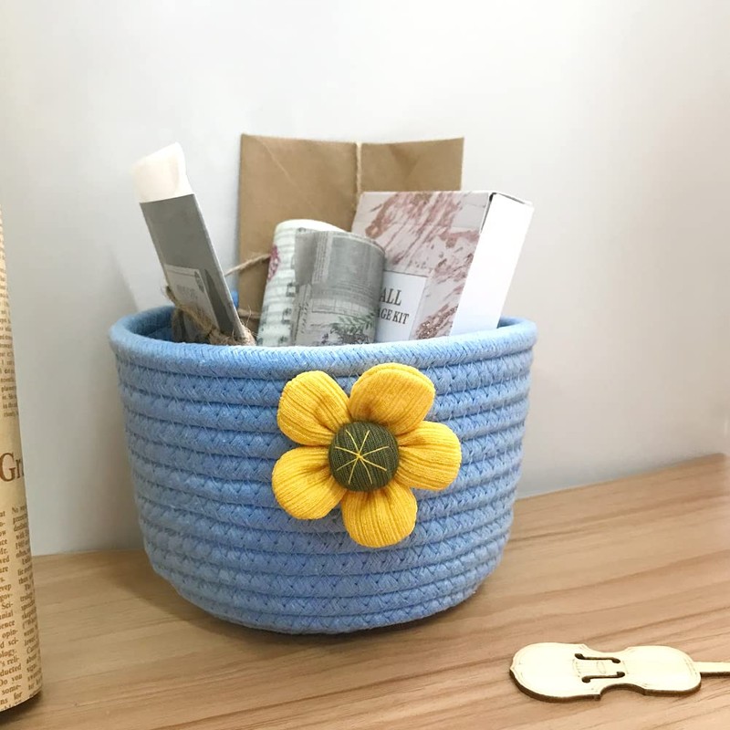 JSJSYO 2 Pack Cotton Rope Basket Small Woven Basket for