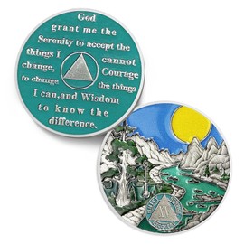 Sunlight 15 Year Sobriety Coin - Recovery 15 Year AA Coins - Serenity Prayer AA Chips and Medallions - 0-40 Prime Na Clean Token - Sober Chip Alcoholics Anonymous Gifts for Men Women