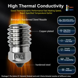 Upgraded Kobra S1 Ceramic Hotend Kit,24V 48W Rapid Heating Print Head Hot End High Thermal Conductivity with 0.2/0.4/0.6/0.8mm Bimetal Nozzle for Anycubic Kobra S1 Combo/ACE Pro