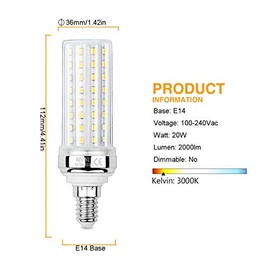 HZSANUE HZSANUE LED Corn Bulbs 20W, 150W Incandescent Bulbs Equivalent, 2300Lm, 3000K Warm White, E14 Small Edison Screw, Pack of 3
