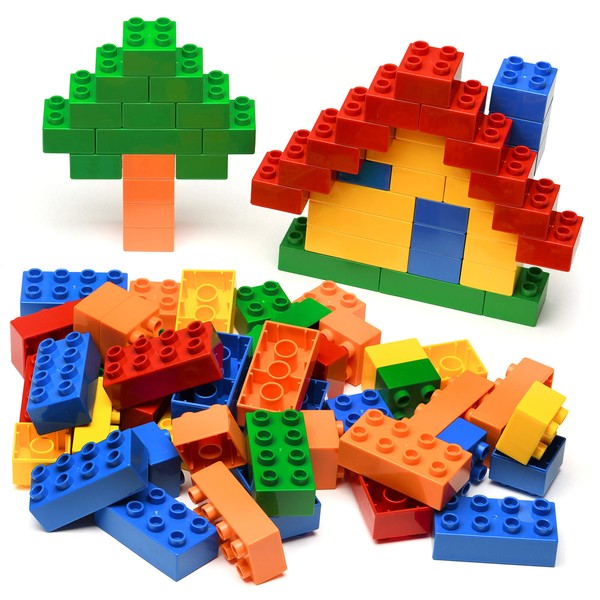 PREXTEX Building Blocks for Toddlers 1-3+ (100 Mega Blocks) - Large Toy Blocks Compatible with Most Major Brands - Building Blocks for Toddlers 3-5 - Kids Toys Gift Set for All Ages (Boys & Girls)