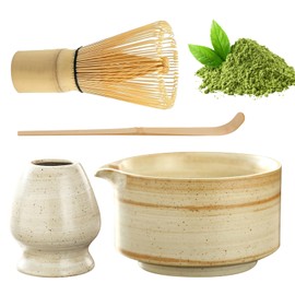 4 Pcs Matcha Tea Set: PRITOK Bamboo Matcha Whisk Set, Elegant Matcha Tea Set with Whisk and Bowl, Matcha Spoon, Whisk Holder, Ceramic Matcha Kit, Japanese Matcha Tea Set for Matcha Tea Ceremony