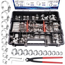maierke 255PCS Hose Clamp Assortment 304 Stainless Steel Hose Clamp Kit,8 Sizes 1/4"-2"(6-51mm) Worm Gear Hose Clamps and 11 Sizes 0.24''-1.3''(6-33.1mm) Single Ear Hose Clamps Kit for Pipe Hose
