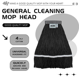 KLHB-YF 21 Oz Black Cotton Mop Head Replacement Heavy Duty Industrial Commercial Mop Head Washable Industrial mop Heads Heavy Duty for Commercial & Home Cleaning