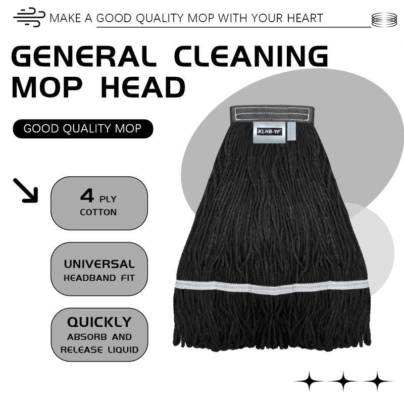 KLHB-YF 21 Oz Black Cotton Mop Head Replacement Heavy Duty