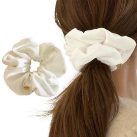 Fesanla Velour Scrunchie, Large, Hair Elastic, White, Hair Accessory, 1 Piece, Hair Clip, Hair Ornament, Autumn, Winter, Hair Accessory, Hair Elastic, Simple, Big Scrunchie for Adults (White)