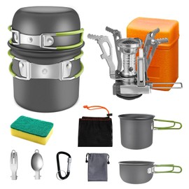 AUTOPkio Camping Cookware Set for 1-2 People, Outdoor Foldable Camping Pot with Gas Stove Picnic Tableware Kit Lightweight Aluminium Cooking Set for BBQ, Hiking, Cooking, LPG