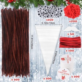 Yexiya 100 Set Christmas Hot Cocoa Bar Supplies Santa Claus Reindeer Cone Cellophane Bag Decoration Cocoa Chocolate Marshmallow Bags for Xmas DIY Hot Chocolate Bar Packing Party