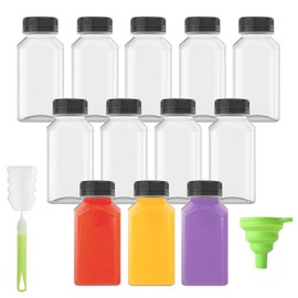 LUBOXIN Pack of 12 Small Bottles for Filling 150 ml Empty Plastic Bottles for Filling, Mini Shot Bottles with Screw Top, Funnel and Brush, Perfect for Ginger, Milk, Juices and Water
