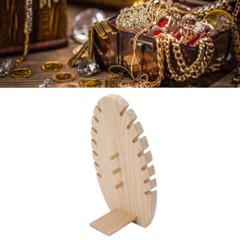 Jewelry Display Stand Freestanding Wooden Hand Made Flame Leaf Shape