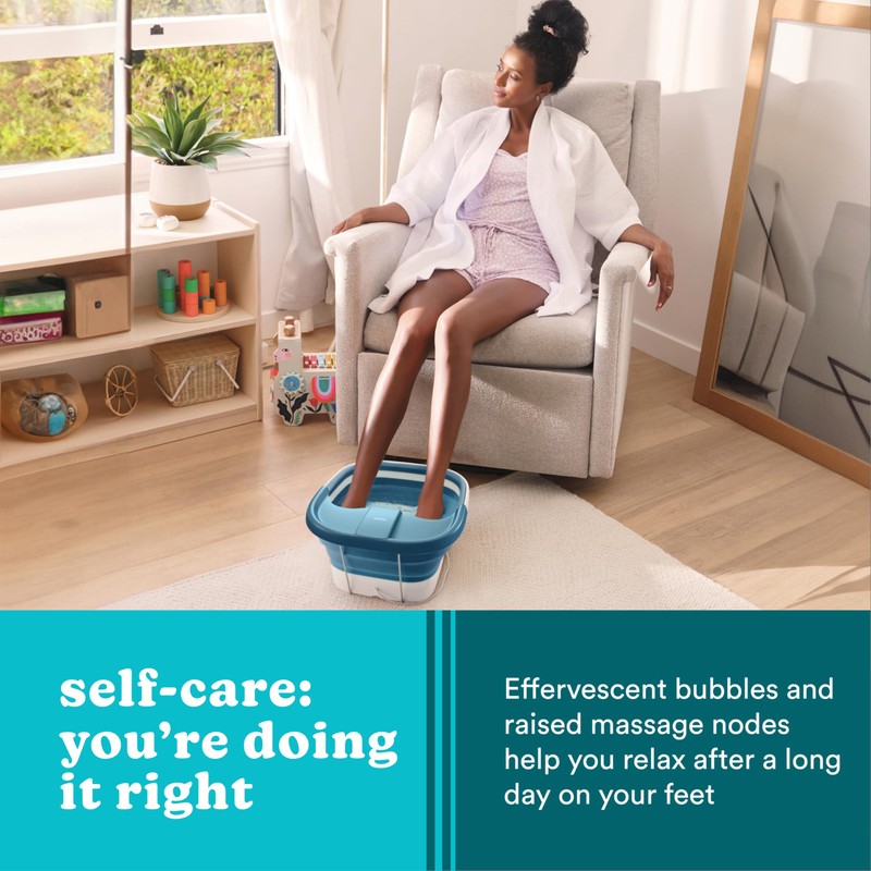 Homedics Smart Space Bubble Mate Collapsible Foot Spa, Heat-Maintaining, Bubble