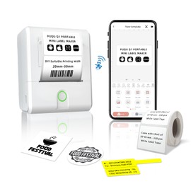 PUQU Q1 Label Maker Machine with 40x30mm Tape, All Free APP with 1000 Icons and 200 Templates, 2 Inch Portable Bluetooth Label Printer for Address, Barcode, Cable, Jewelry, Organizing, Storage, White