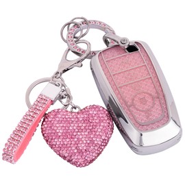 Meruns for Ford key fob cover with Diamond Bling Keychain, Car Accessories Shell for Explorer Fusion Escape Edge Expedition Bronco F150 F250 F350 F450 F550 Maverick Mustan,Silver Pink