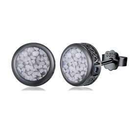 Men's Norse Viking Earrings S925 Sterling Silver Rune Ear Stud Earrings Viking Stylish Hip Hop Street-Wear/Punk Look for Women-Crushed White Howlite, 9.5 x 9.5 mm, Sterling Silver, crushed white