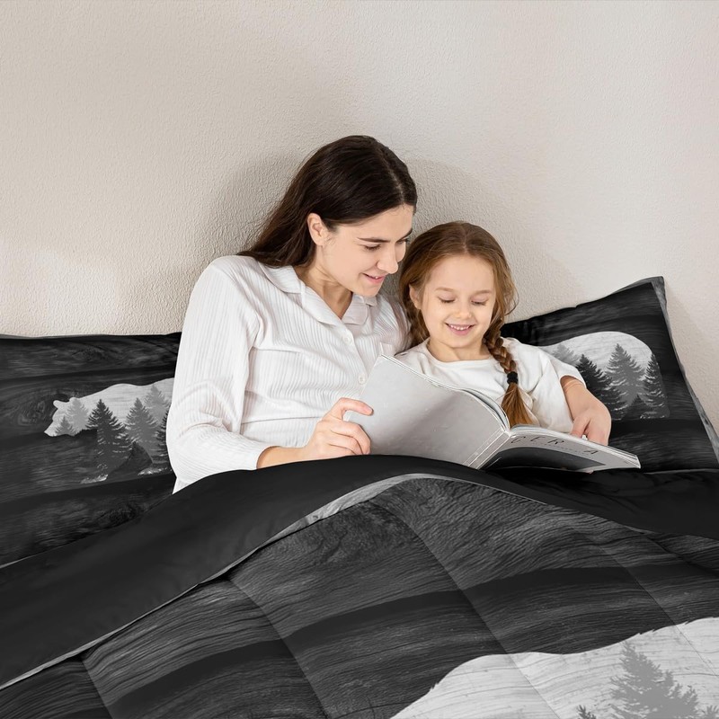 Castle Fairy Lodge Cabin Comforter Set Gray Bear Pine Tree