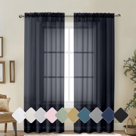 Lecloud Sheer Black Curtains 72 Inches Long for Bedroom Living Room 2 Panels Set,