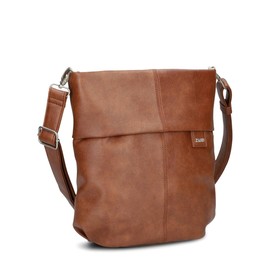 Zwei Damen Handtasche Mademoiselle.M M90 Umhängetasche 6 Liter klassische Crossbody Bag, weiches Kunstleder, Schulter-Tasche inklusive zweitem kurzen Gurt (cognac)