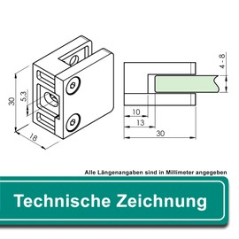 PRIOstahl Glass Holder 4 Pieces Glass Clamp Holder Glass Plate Holder Square 30 x 30 x 18 mm Connection: Flat for Glass 4 mm Railing Handrail Stainless Steel V2A