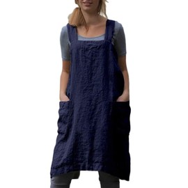 Schine Women's Cotton Cross Back Pinafore with Big Pockets Practical Aprons for Gardening Works,Cooking,Coffee House,Painting