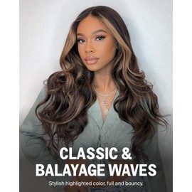 Megalook hair Highlight Ombre 13x4 Transparent Lace Front Wigs Human Hair 200% Density Balayage Body Wave Lace Front Wigs for Black Women Human Hair 1b/27 Lace Front Wigs Pre Plucked 22 Inch