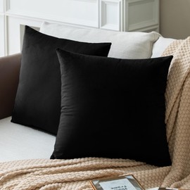 Colormz Set of 2 Black Colored Cozy Velvet Throw Pillow Covers for Bed and Couch - 18"x18"