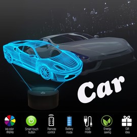 Car 3D Night Light for Kid, FULLOSUN Sport Racing Illusion Optical Bedside Lamp 16 Color Changing with Remote Control Dim Bedroom Décor Best Creative Birthday Gift for Men Boy Friend