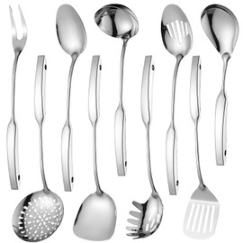 304 Stainless Steel Kitchen Utensils Set 9 Pcs Cooking Utensil Set, 15 Inches All Metal Cooking Tools Wok Kitchen Cookware Set with Spatula Useful Pots and Pans Accessories