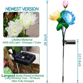 TONULAX Solar Garden Lights, Upgraded 2-Pack, Solar Lotus Flower Lights, Plastic Silk, Multi-Color, LED, Waterproof, Touch Control, 18-Hour Runtime