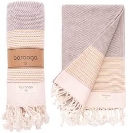 Barooga Beach Towel (100 x 180 cm)% 100 Premium Turkish Cotton, Prewashed Peshtemal Towel for Bath, Beach, Pool, Sauna, Gym, Camping, Picnic, Yoga, Spa, 375 g, Quick-Dry (Blue)