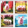 Pink Pig Coaster Set. 4 different Pig Pictures on 10cm
