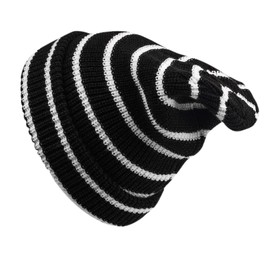 Croogo Black Beanie Knitted Beanie Slouchy Skullcap Stretchy Acrylic Hat Winter Warm Ski Baggy Hat Christmas Hats,Black-OG07