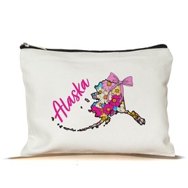 PinPop56 Floral Coquette State Alaska Makeup Bag - Retro Floral State Travel Zippered Makeup Bag Gift For Women - Friends - Alaska Lovers On Birthday - Mothers Day - Holiday