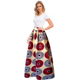 Afibi Women African Printed Casual Maxi Skirt Flared Skirt Multisize A Line Skirt (Medium, Pattern 11)