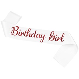 Conggluuo Birthday Girl Sash, Birthday Sash for Women Girls with Shinning Red Glitter Letters Birthday Gift for Birthday Party Favors Decorations and Supplies White Red