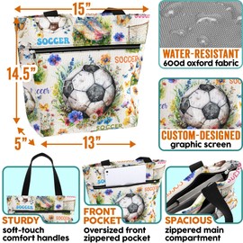 84hoods 15 inch Large Tote Bag for Work for Women. Shoulder Bag Gift for Soccer Player Lover Fan. Waterproof Aesthetic Bag with Pockets and Zipper. Flower Pattern.