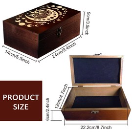 arricraft 1 Pc Wooden Memorial Storage Box, Moon Eclipse Mushroom Carving Pattern Rectangle Pine Tarot Box for Anniversary Jewelry Board Storage (9.45x5.51x3.54 Inch)