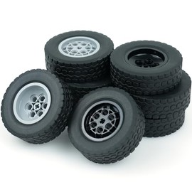 MALEKO Technical Tires and Wheels Set, Tires Dia. 62X20mm&Rim Dia. 43.2 X 18mm Building Blocks Technical Parts Compatible with All Major Brands for Kids Toy（8 PCS）